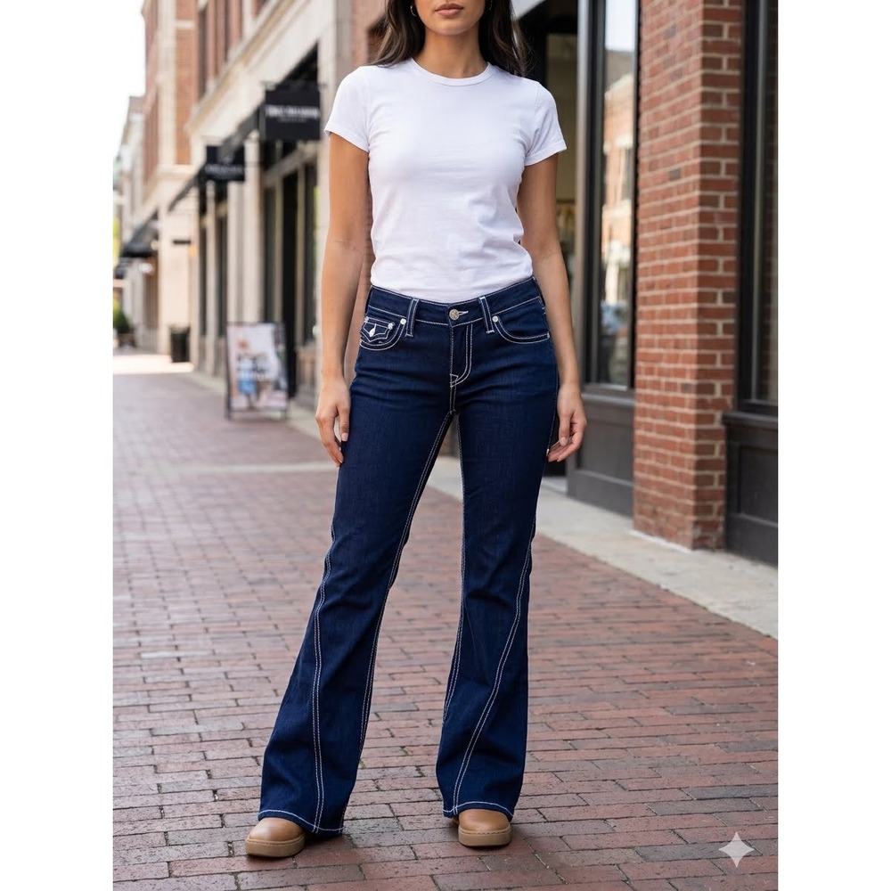 NWT True Religion Joey Low Rise Flap Flare Jeans Body Rinse 600793 Indigo 27